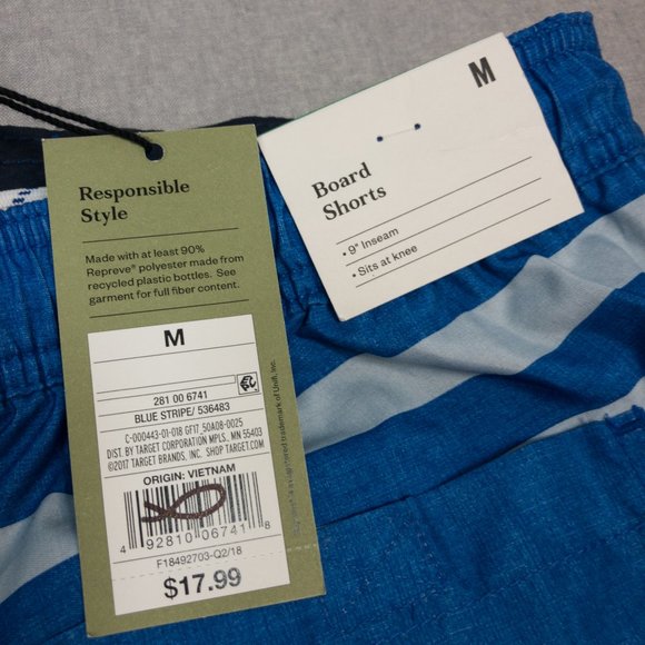 9" Blue Stripe Side Pocket Faux Board Shorts M NWT - Picture 5 of 8